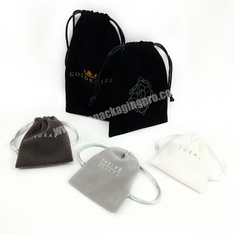 customized logo gold stamping hot foil drawstring bags velvet jewelry pouch