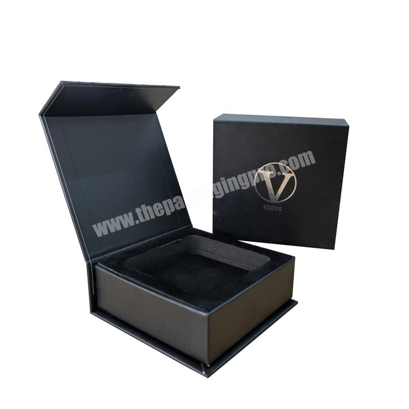 guangdong gift package black matte silver stamp logo luxury jewelry magnetic gift box eva insert holder
