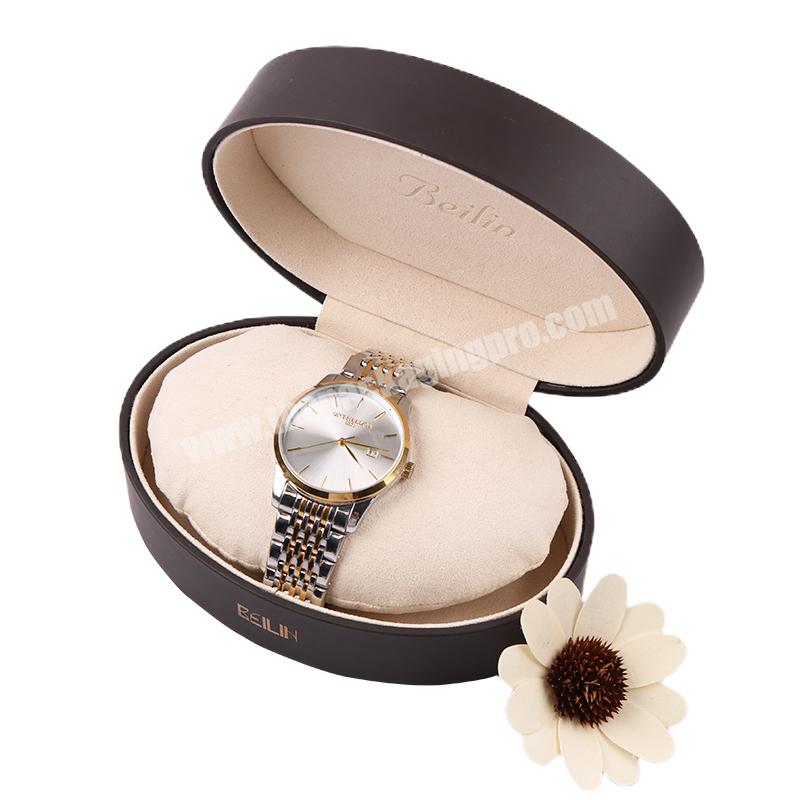 lusso black PU leather cuero pelle Oval caja de reloj scatola per orologi Uhrenbox wrist plastic watch collection box