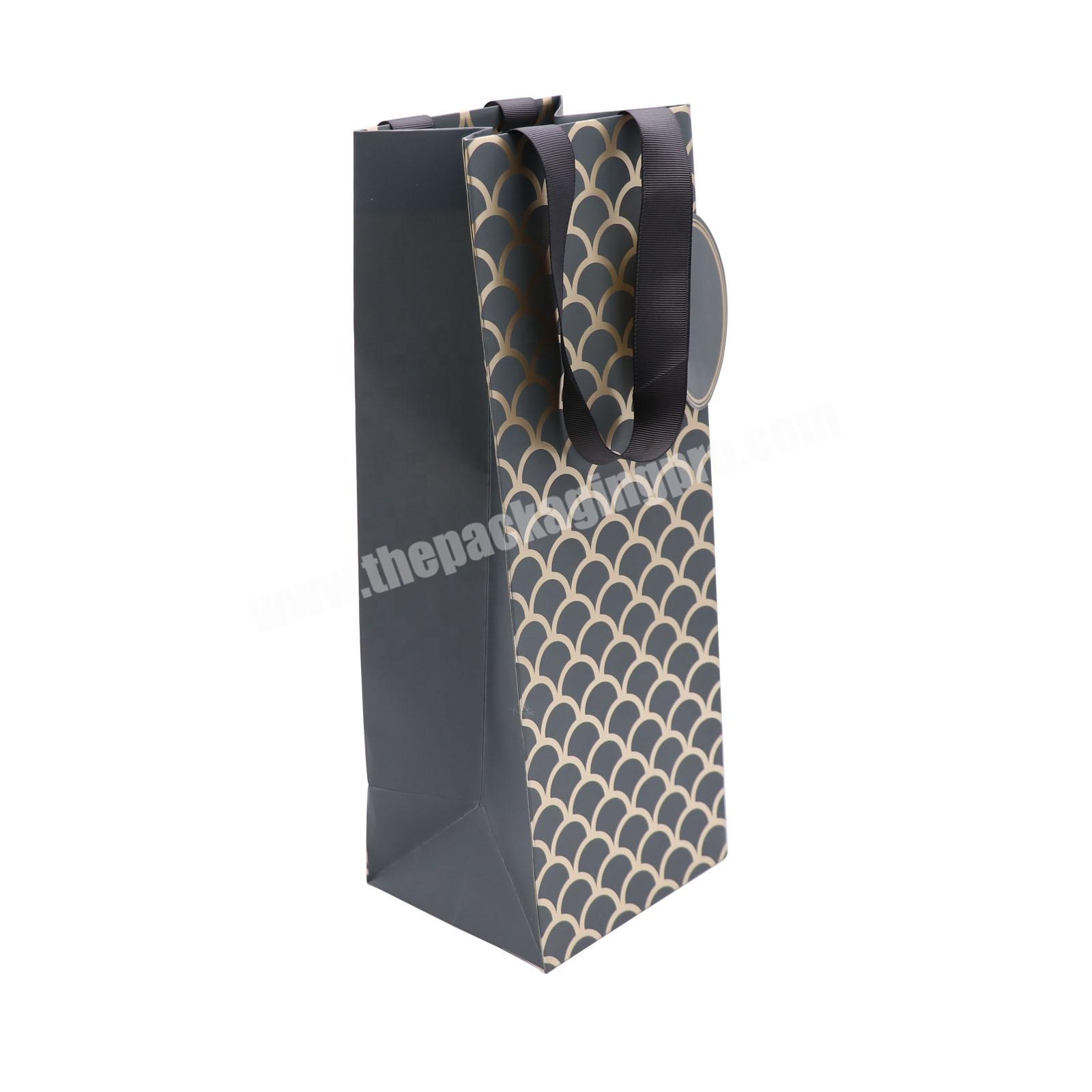luxury paper bottle wine bag  foldable reusable paper tote shopping gift bags with your own logo customized carrier paper bag