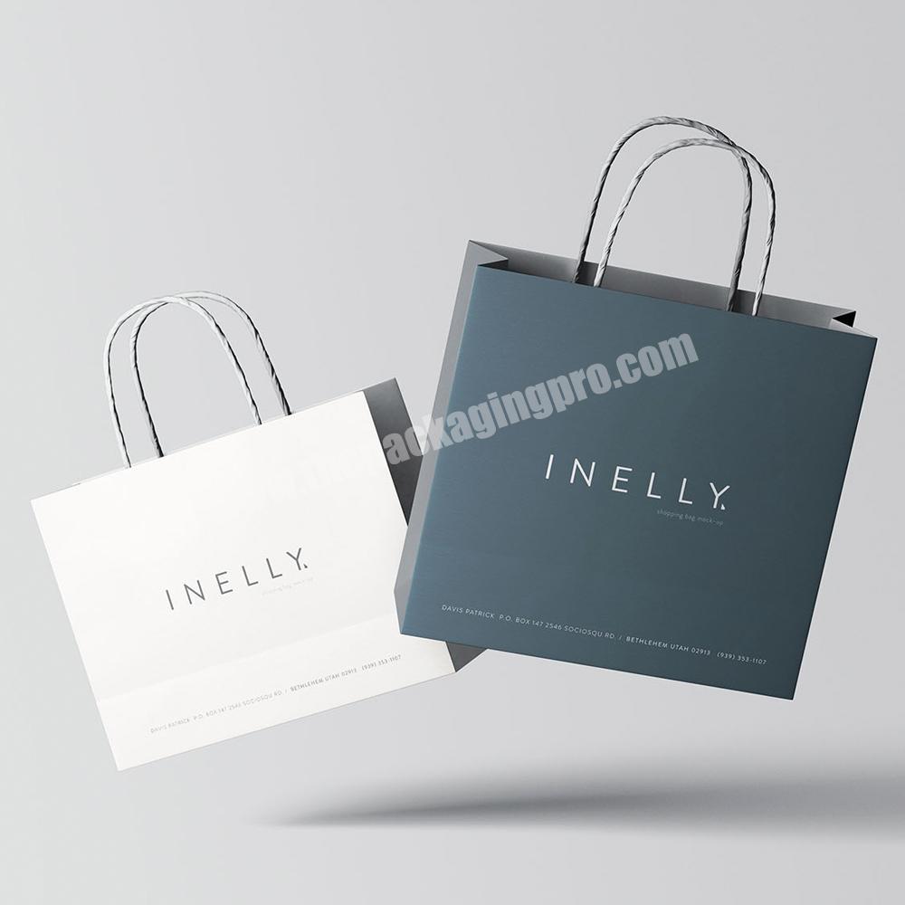 manufacture custom reusable retail luxury logo Printed cardboard paper bags white logo boutique shopping paper gift carry bags