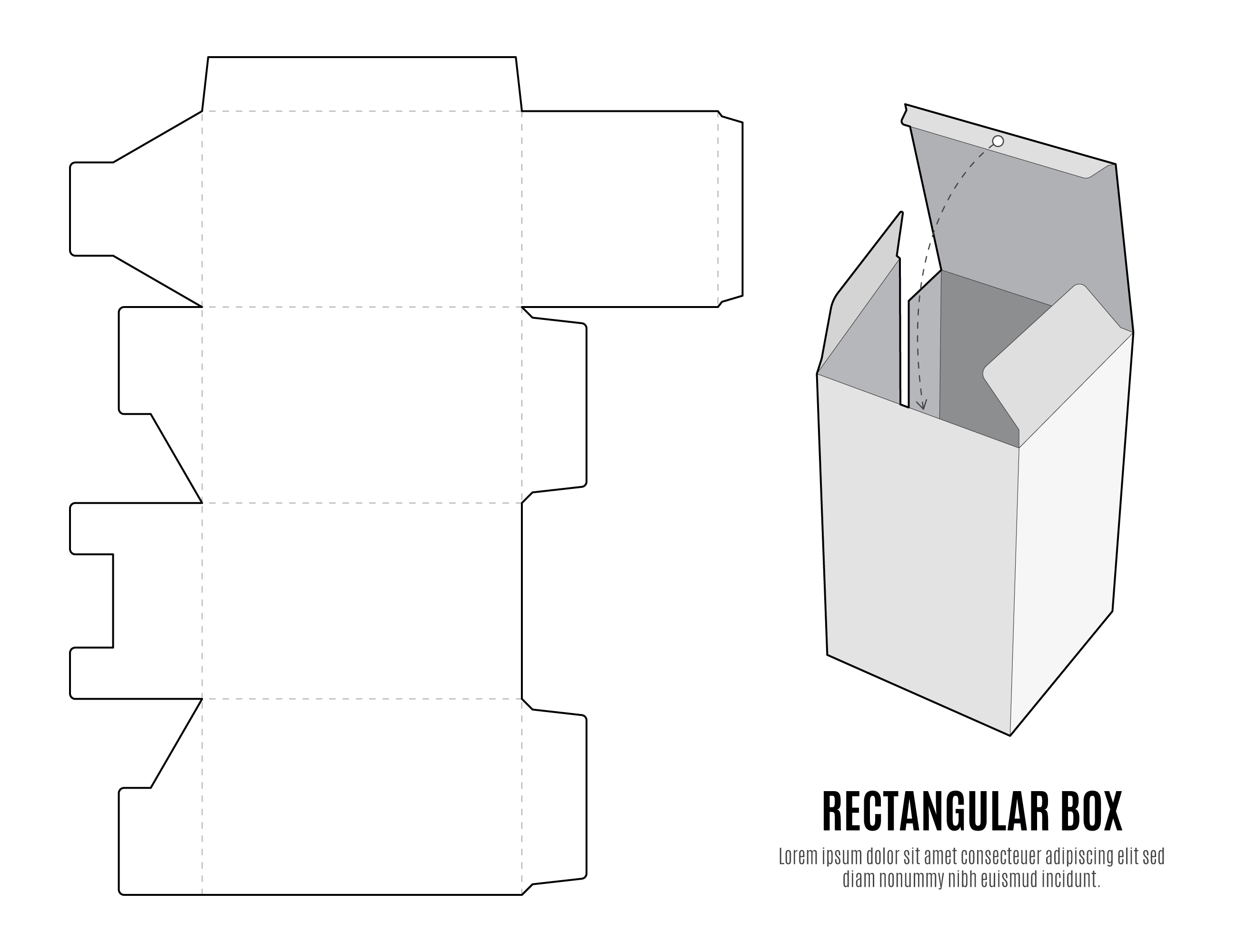 Rectangular Flat Design Packaging Box Die Cut Template