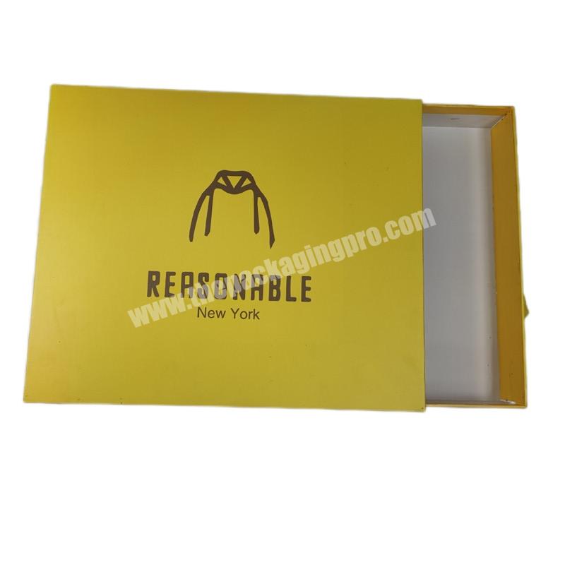 rigid cardboard yellow pull out sliding drawer T shirt custom packaging box for clothes