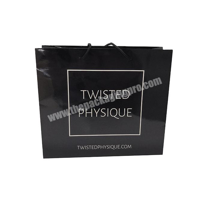 wholesale custom logo shopping art paper black printing glossing paper bag with handle