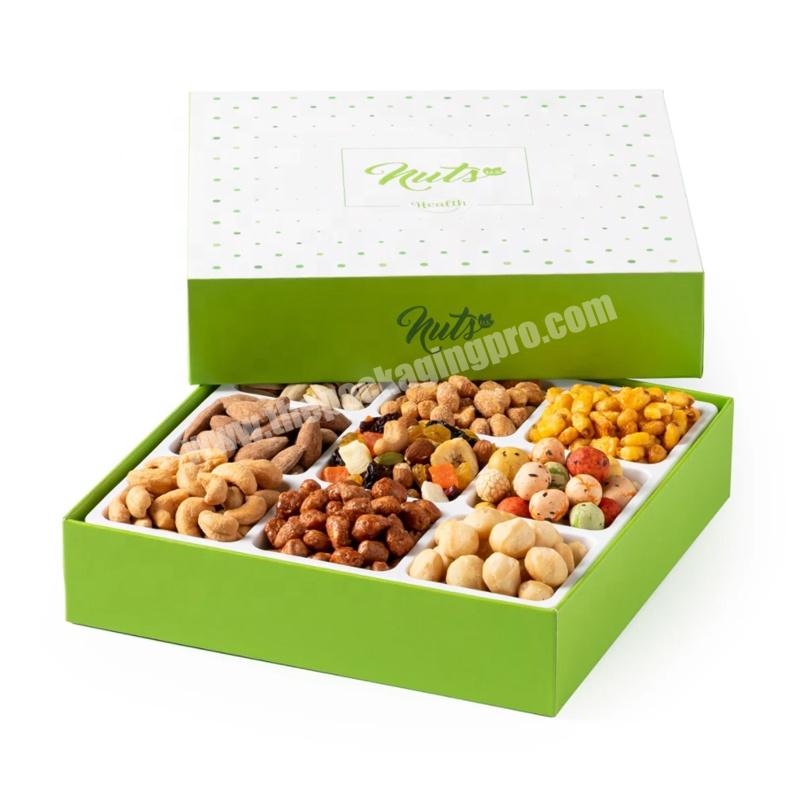 wholesale luxury christmas packaging paper boxes custom green cardboard chocolate food Nuts gift Box with lid