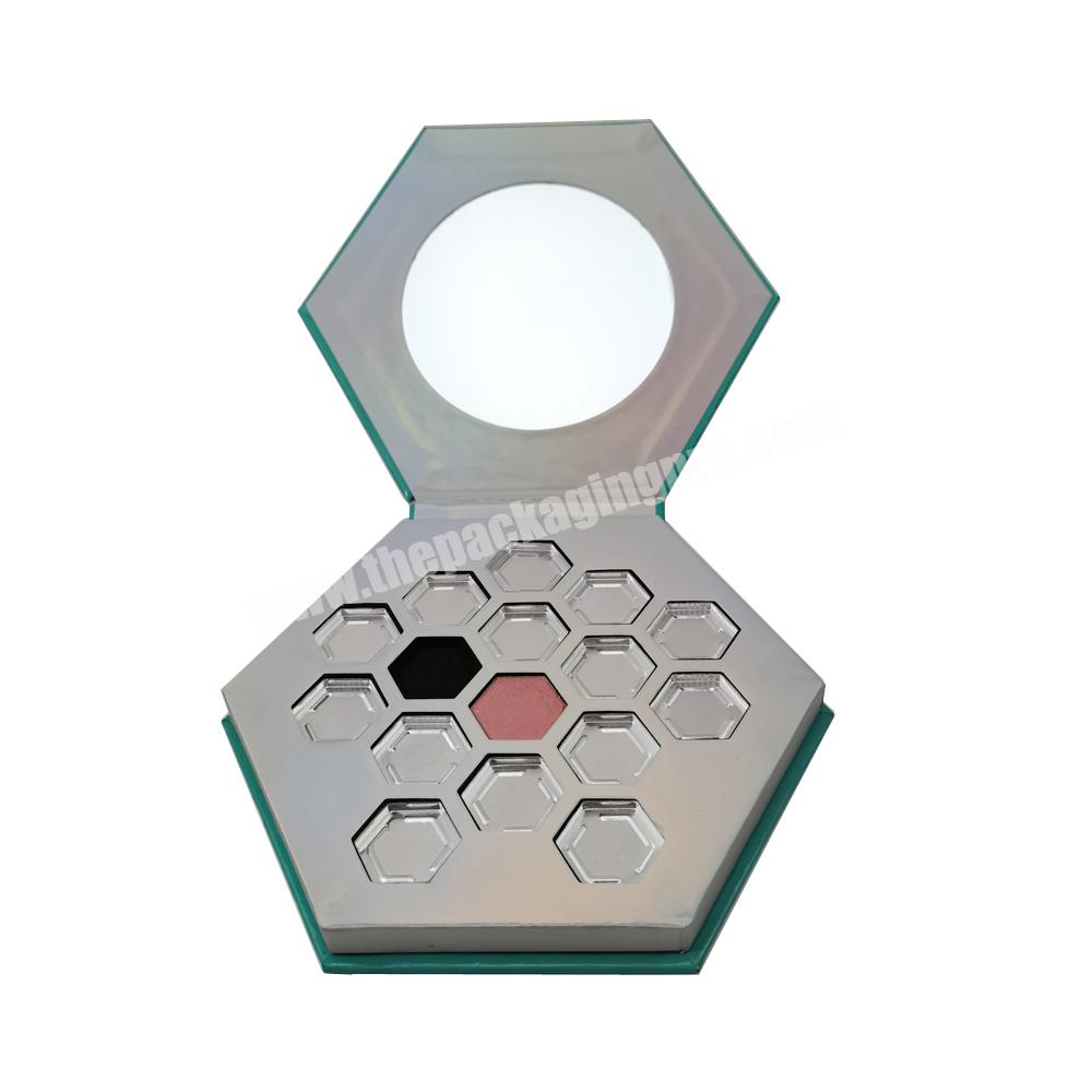 wholesale makeup packaging empty hexagon eyeshadow palette boxes packing with mirror