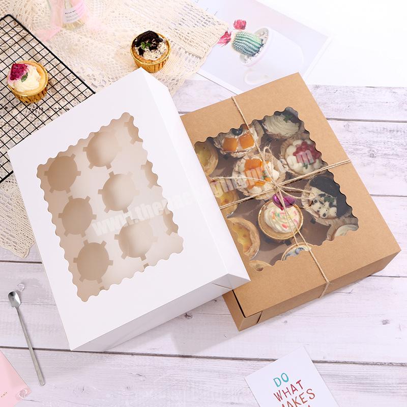 2 4 6 12 Slots Holes Insert Paper Brown White Cupcake Box With Clear Window