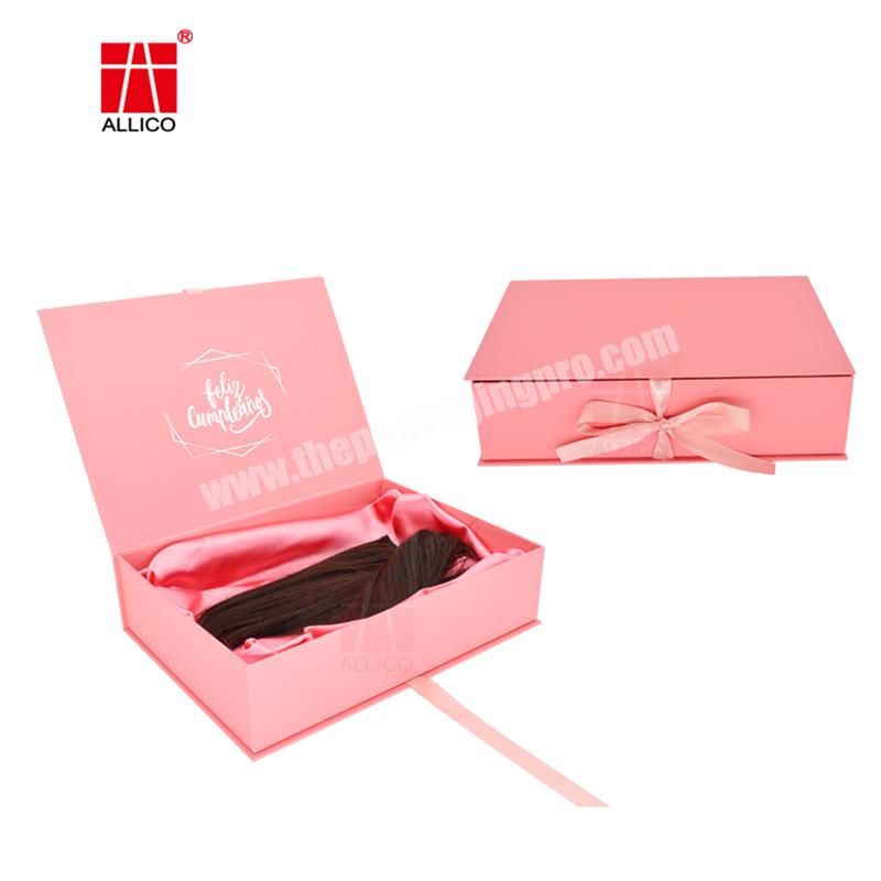 ALLICO Luxury Custom Printed Logo Silk Lined Hair Wig Extension Packaging Wholesale Gift Box