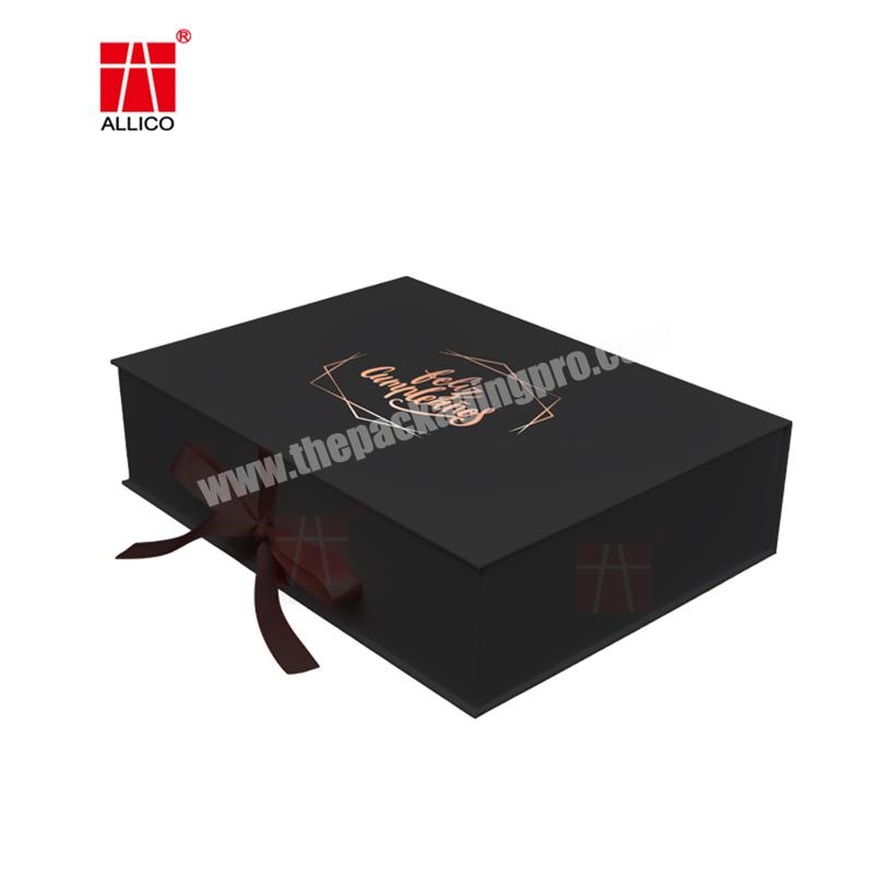Big Luxury Clamshell Gift Box Fashion Ribbon Cardboard Boxes for Clothes Black