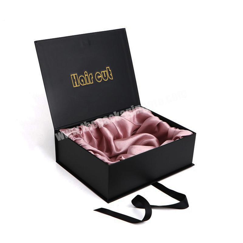 Black  Luxurious Custom Logo Hair Extension Wig Paper Cardboard Box Book Shape Box Braid Wig Gift Packaging Gift Box With Satin