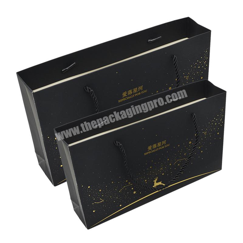 Black Custom Design New Gold Logo Foil Stamping Black Matt Kraft Paper Bag For Clothing Shoes With Handles Gift Paper Bag
