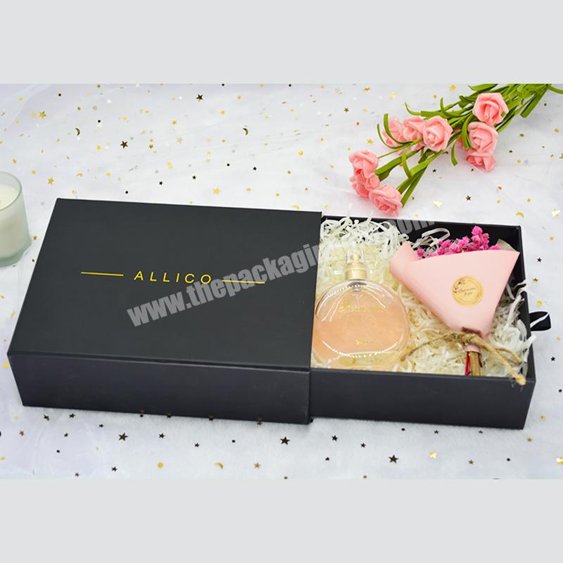 Black Custom Logo Printed Cardboard Paper Perfume Cosmetic Lipstick  Packaging Paper Gift Drawer Box