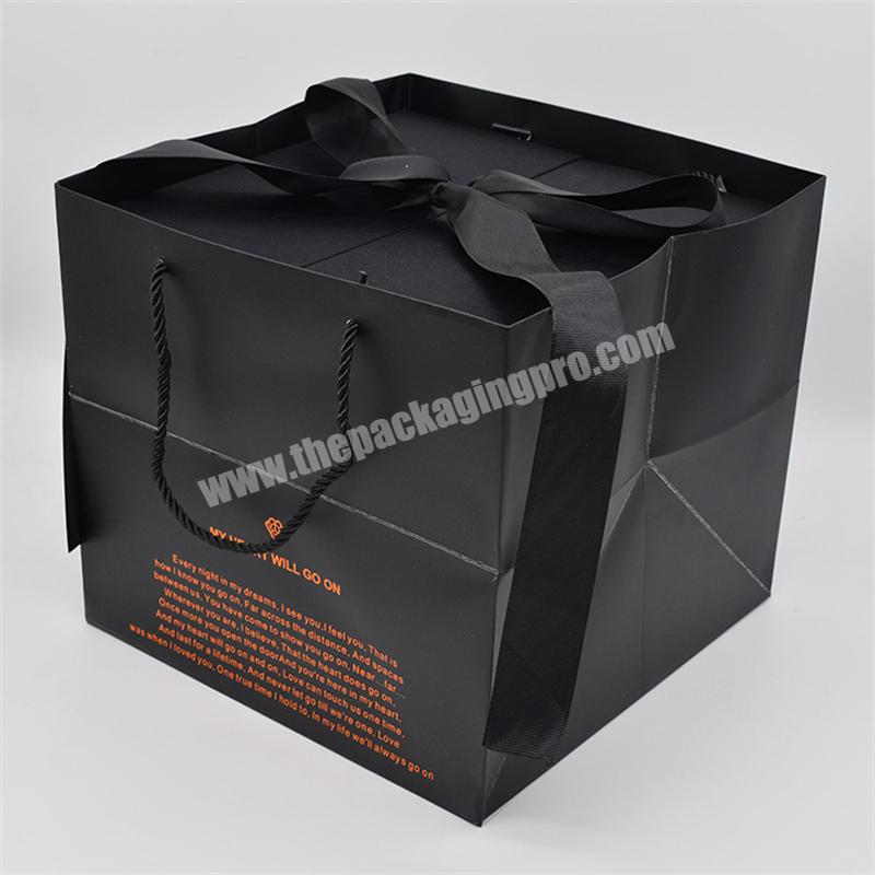 Black Wholesale Custom Printed Logo Gift Bag For Shoes Clothing  Packaging Shopping Paper Bag With Ribbon Handle