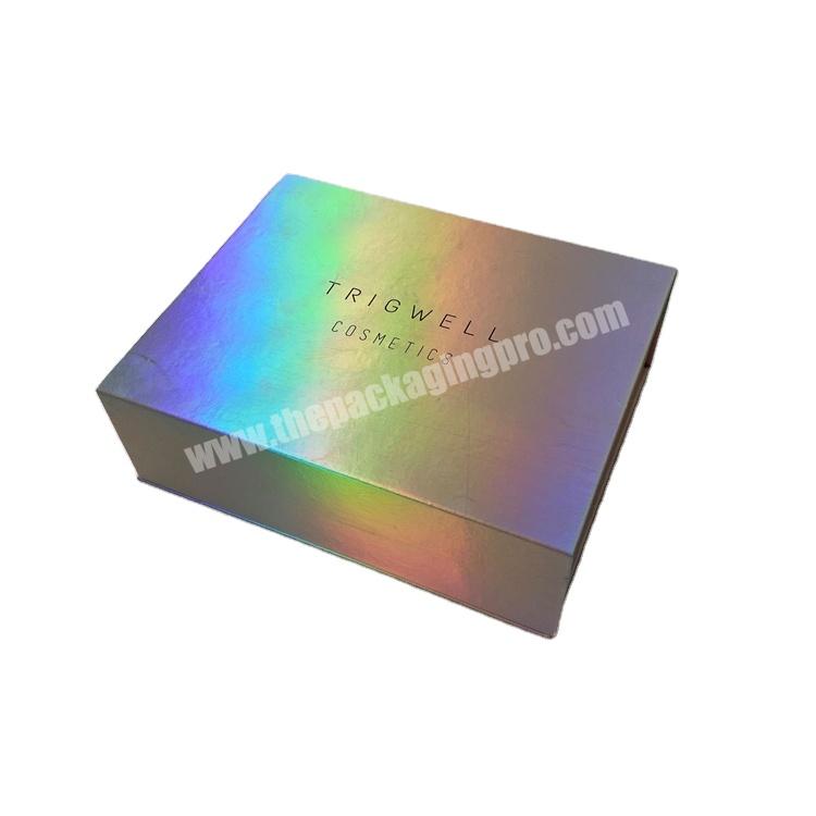 Branded Holographic Skin Care Set Shipping Box Magnetic Closure Paperboard Cosmetics Packaging Gift Box