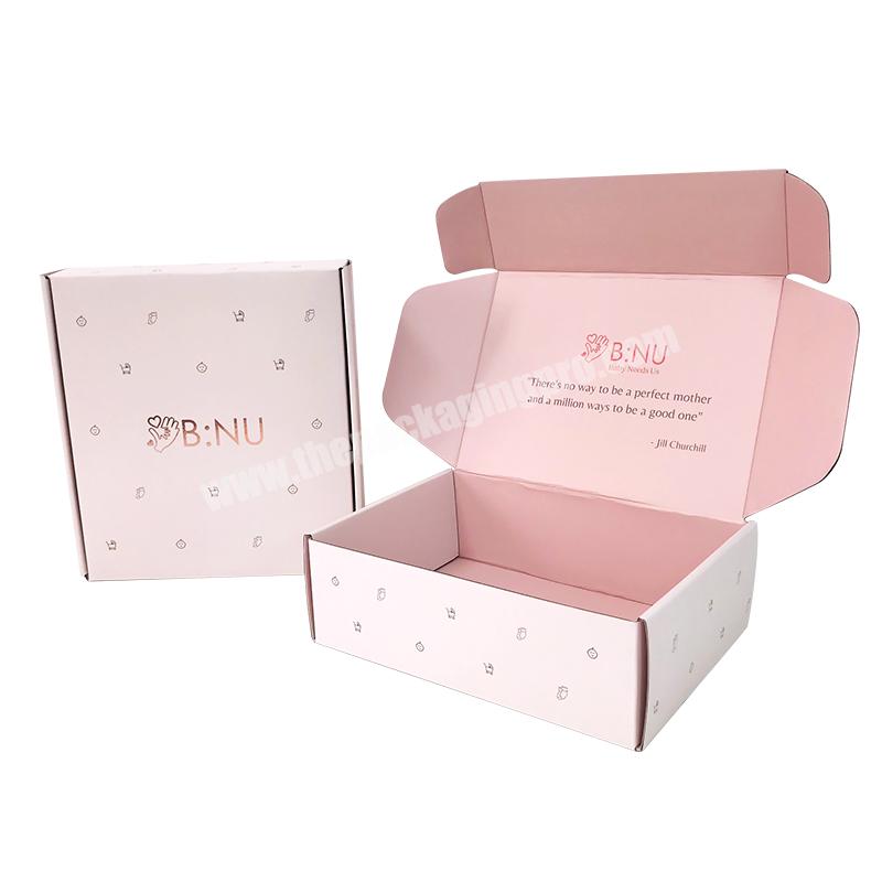 Carton Paper Customized Logo Corrugated Foldable Gift Flat Pink Folding Mailer Box