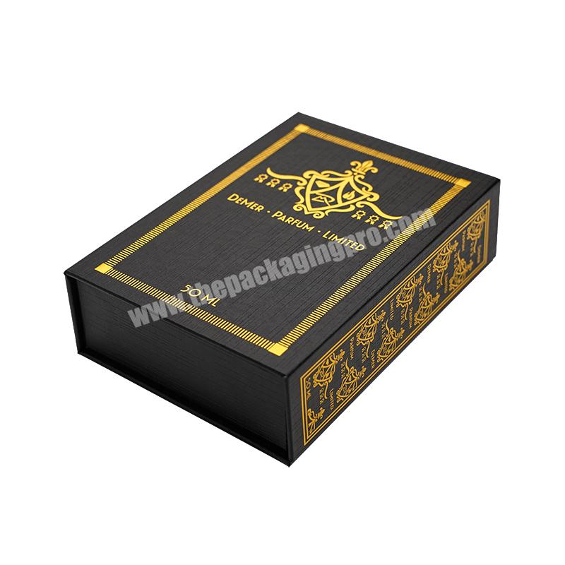 Custom  Printing foil stamping Apparel  Clothes Luxury Black Book Shaped Rigid Cardboard Magnetic Box With Silk