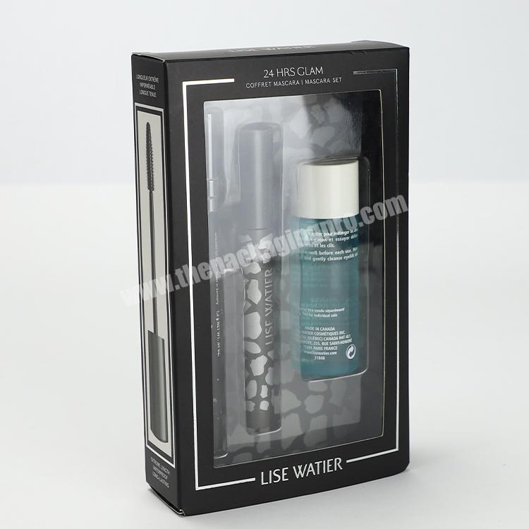 Custom Black Foldable Facial Cleansing Packaging Paper Box with Clear Window