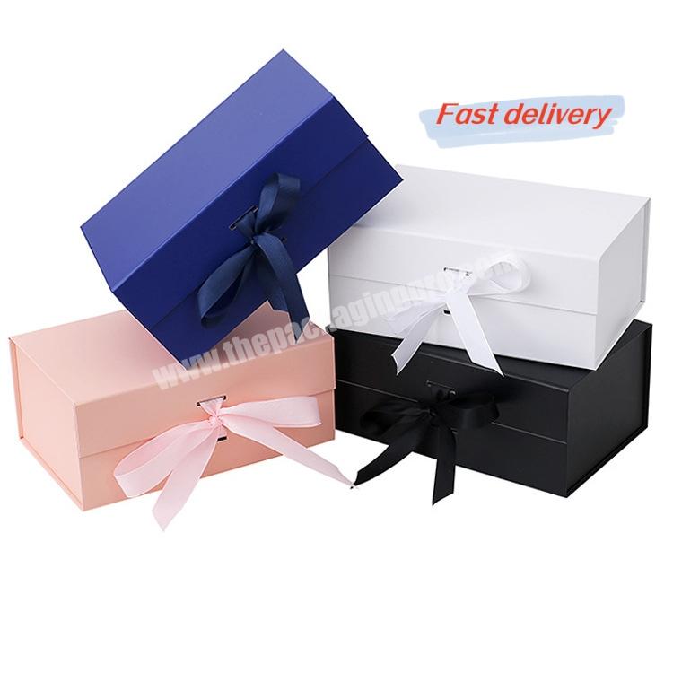 Custom Branding Magnetic Rigid Skincare Garments Folding Packaging Clothes Gift Box with Bowknot