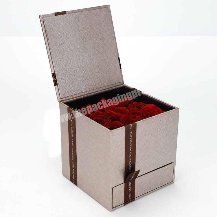 Custom Design Creative Square Drawer Rigid Flower Rose Packaging Cardboard Paper Gift Box