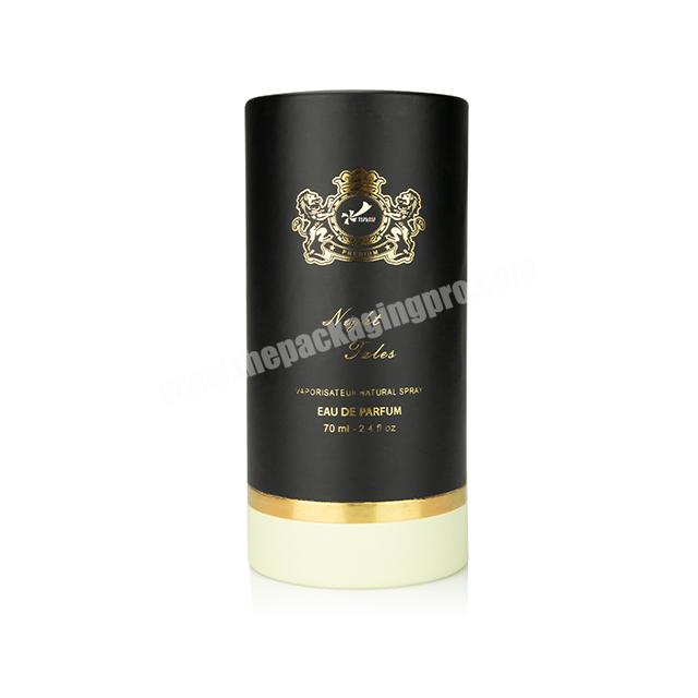 Custom Design Rigid Cylinder Perfume Bottle Cardboard Black Paper Package Round Tube Box Packaging For Essential Oil Perfume