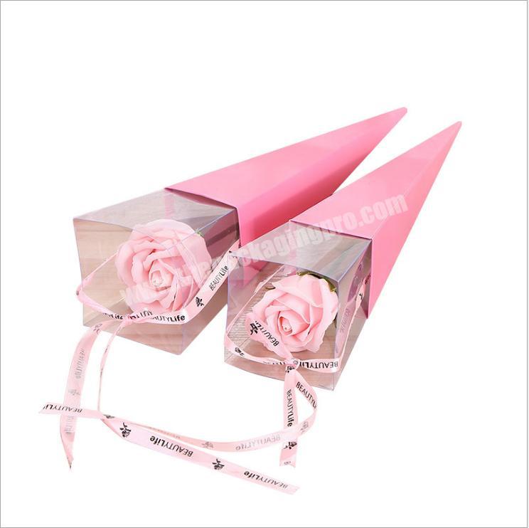 Custom Flower Shop Hot Selling Transparent  Paper Single Rose Box For valentien's day