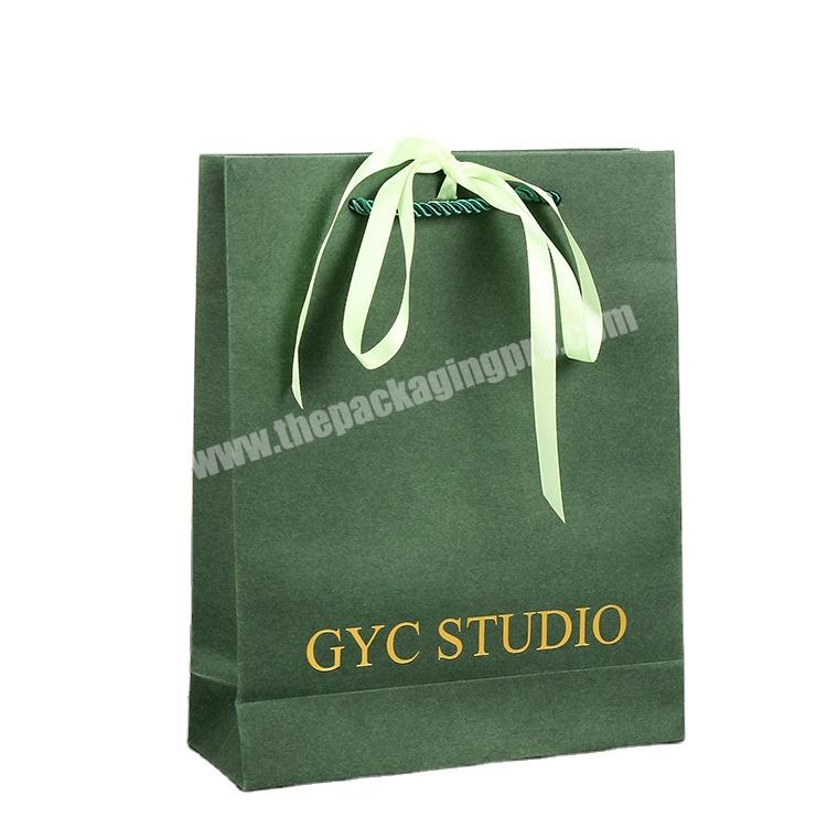 Custom Foil Logo Green Shopping Bag Fancy Luxury Jewelry Clothing Studio Gift Packaging Paper Bag