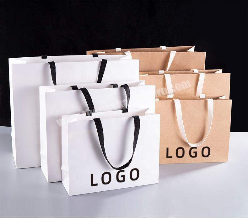 Custom Gold Logo Matt Black Craft Shopping Bag Large Luxury White Packaging Paper Bags For Clothing