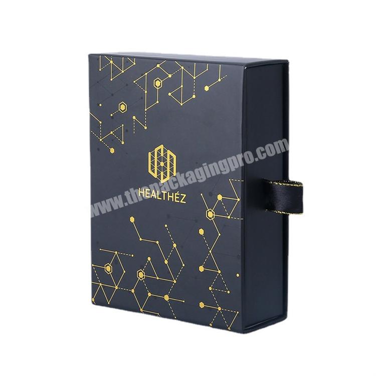 Custom Gold Metallic Logo Cardboard Perfume Skincare Bottle Packaging Paper Drawer Box with Die Cut Foam Insert