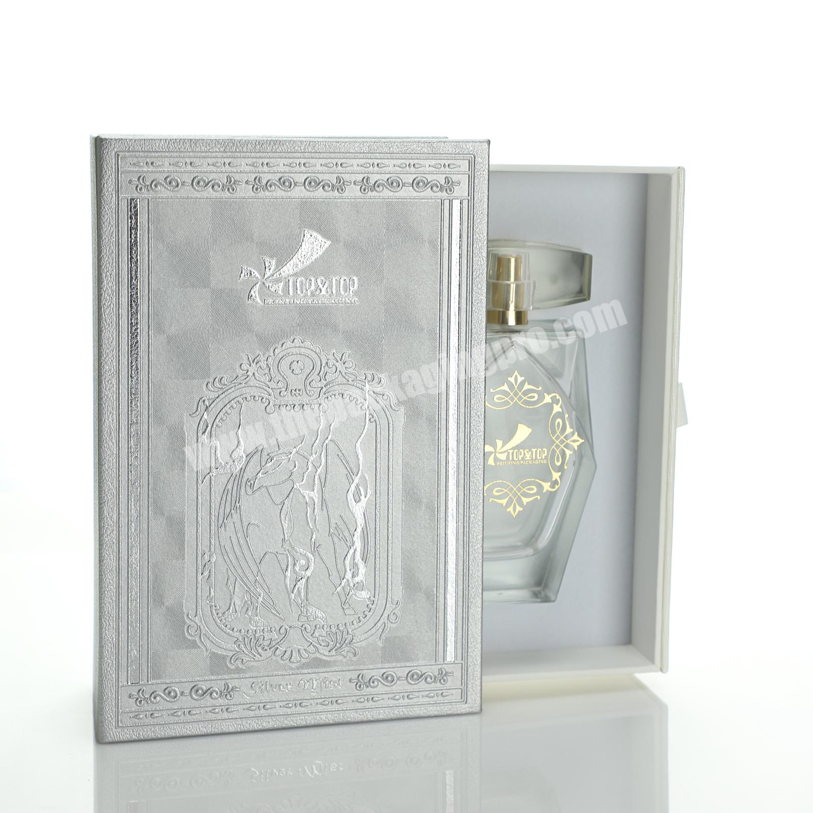 Custom High End Silver Sliding Out Box for Perfume Design Drawer Cardboard Cosmetic Packaging Box