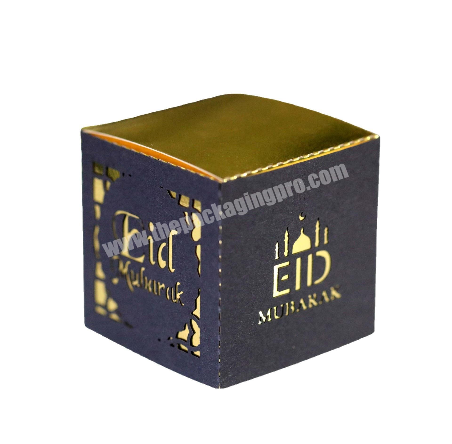 Custom Laser Hollow Out Ramdan Candy Packaging For Muslim Islam Drawer Eid Gift Boxes Black Eid Mubarak Box