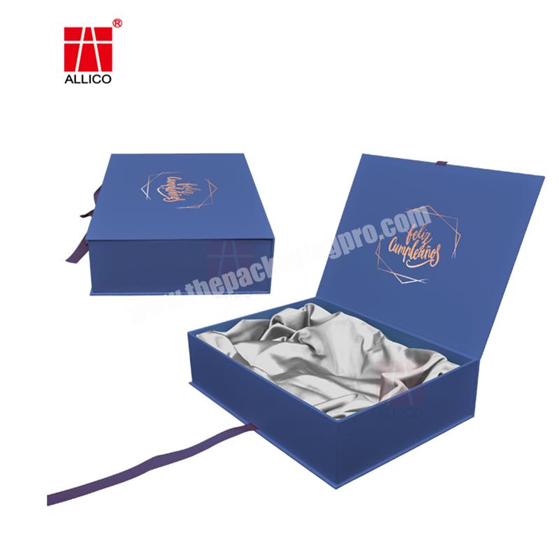 Custom Logo Blue Wig Gift Box Luxury Human Hair Packaging Boxes with Satin