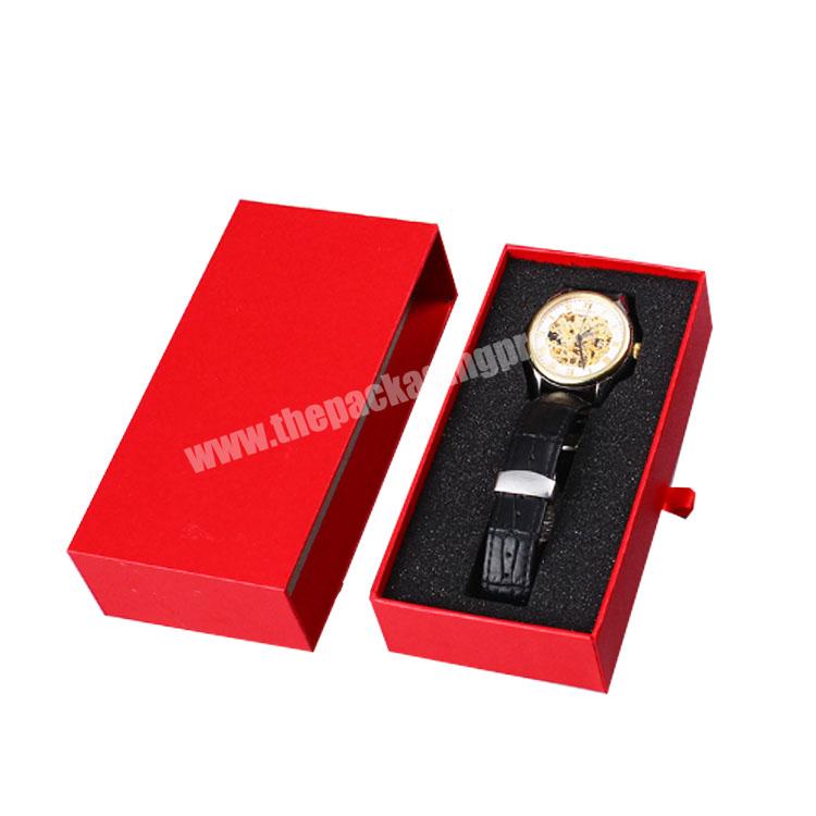 Custom Logo Boutique Premium Red Art Paper Drawer Gift Box with Foam Insert Luxury Small Sliding Jewelry Packaging Box for Watch
