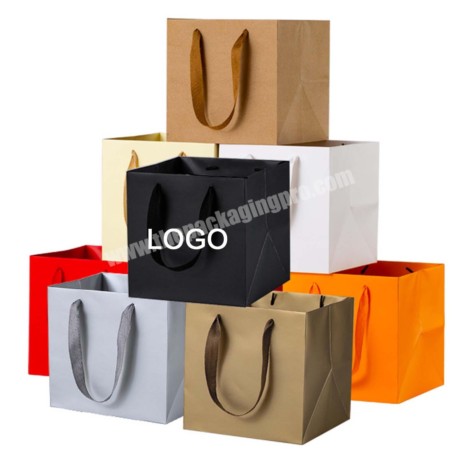 Custom Logo Cake Flower Brown Kraft Square Bottom Paper Gift Bags With Handles