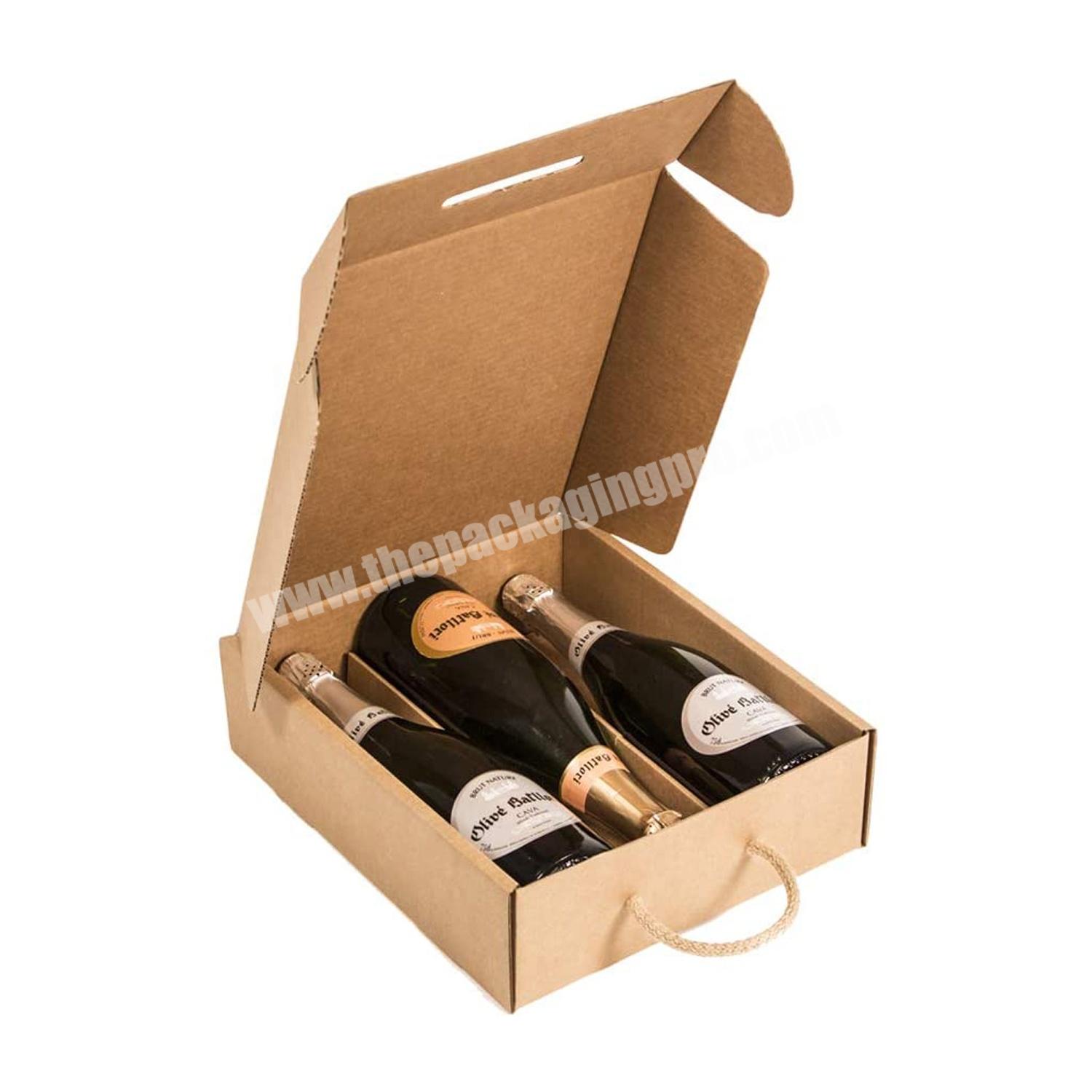Custom Logo Cardboard 3 Pack Wine Box Carrier Cheap Portable Handle Corrugated Paper Packaging 3 Bottle Beer Carrier