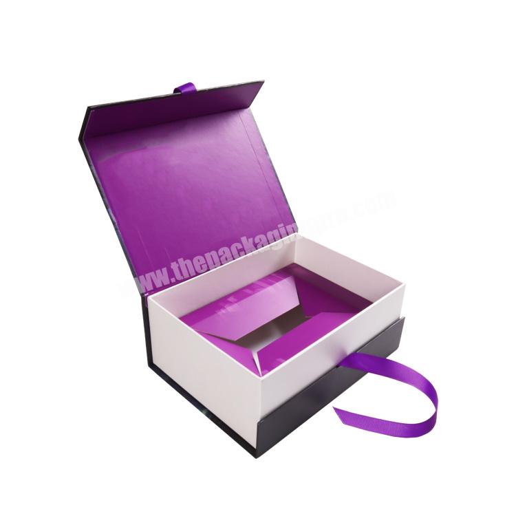 Custom Logo Cardboard Flat Packed Matt Purple Folding Luxury Rigid Packaging Large Magnetic Hamper Gift Box