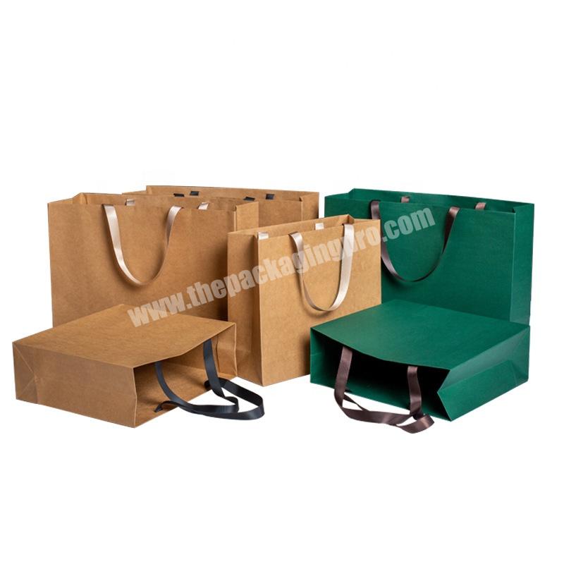 Custom Logo ECO Medium Craft Tote Garment Shopping Bags  Large Dark Green Paper Bags For Clothing