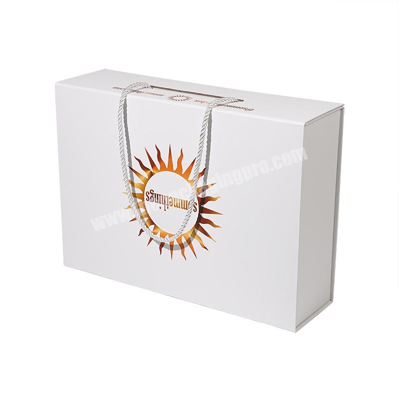 Custom Logo Gold Stamping Gift Paper Boxes Shipping Box Cosmetic Packaging Box With Rope Handle