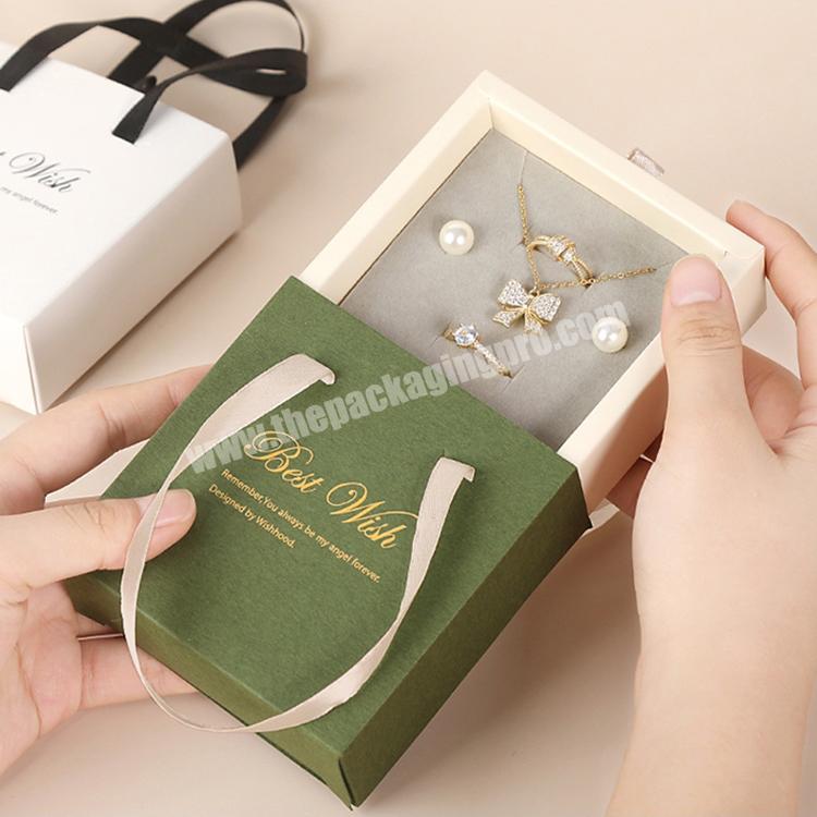Custom Logo Hot Stamping Paper Printed Jewelry Box Set Luxury Drawer Slide Out Jewelry Packaging Gift Box with Handle