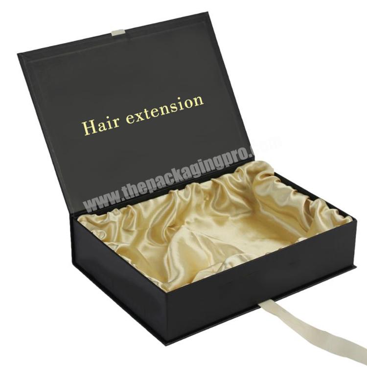 Custom Logo Luxury Cardboard Folding Wig Bundle Hair Extension Packaging Box With Ribbon