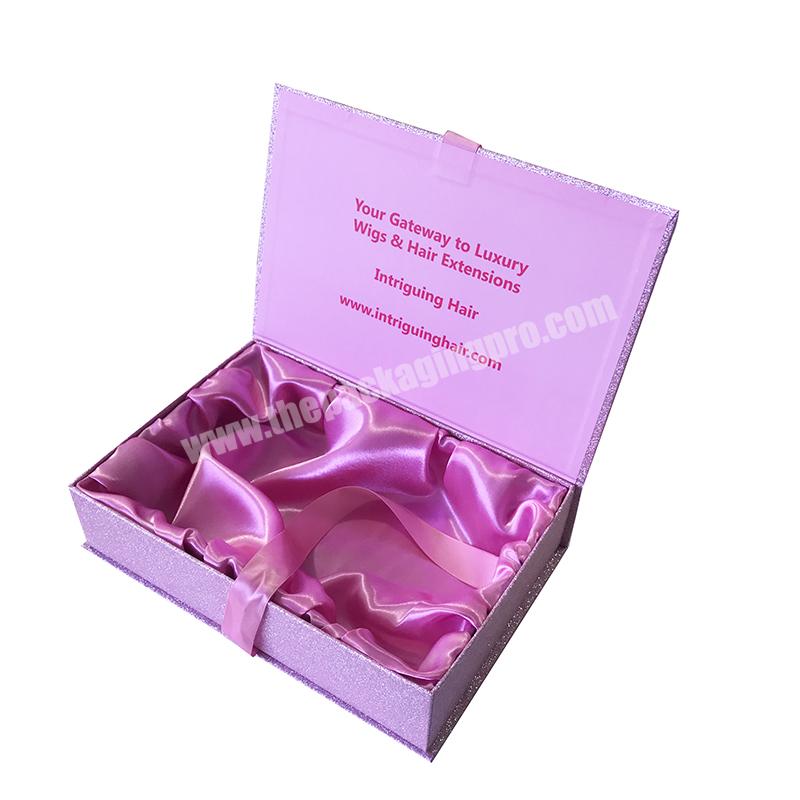 Custom Logo Luxury Glitter  Powder Hair Bundle Box Weave Extension Packaging Box with Satin