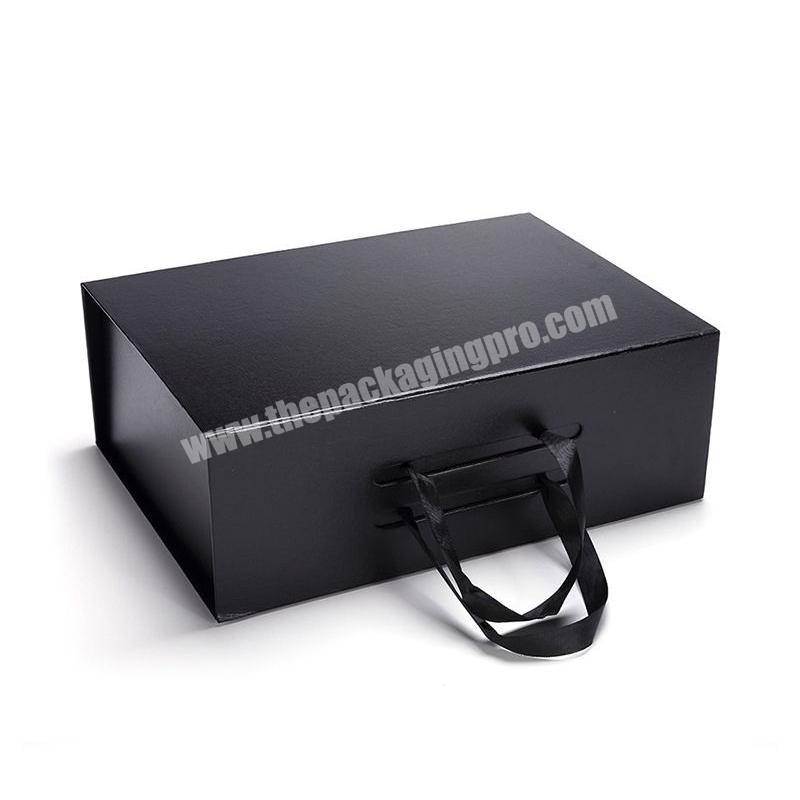Custom Logo Matte Black Shipping Paper Packaging Magnetic Clothing Gift Box With Ribbon