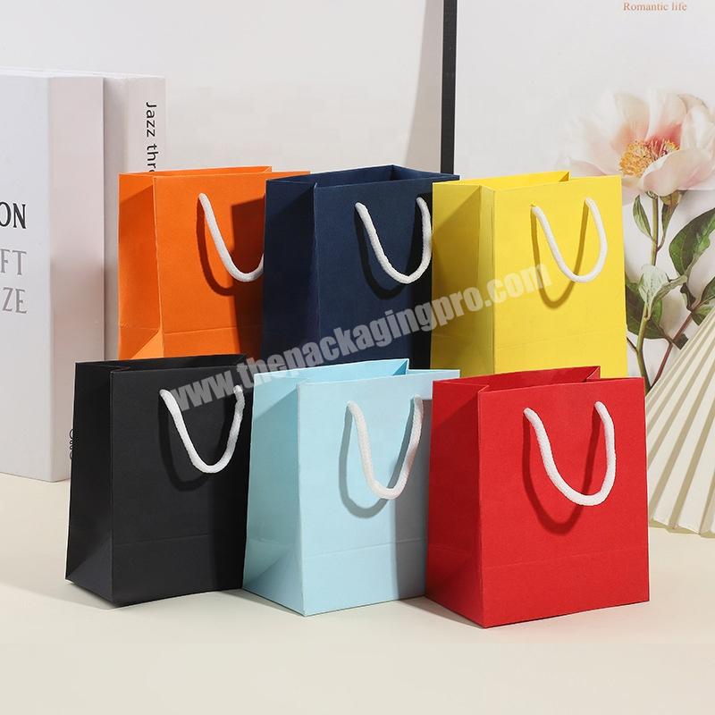 Custom Logo Printed White Black Brown Blue Red Pink Jewelry Gift Paper Shopping Bag With Ribbon Handle