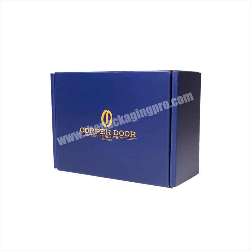 Custom Logo Size Color Print Eco Friendly Blue Gift Box High Quality Corrugated Shipping Packaging Paper Box With Gold Stamping
