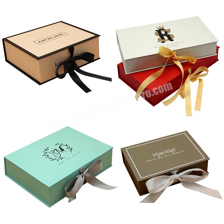 Custom Logo Small Wig Magnetic Gift Paper Folding Box Luxury Empty Clothing Unique Packaging Box With Ribbon