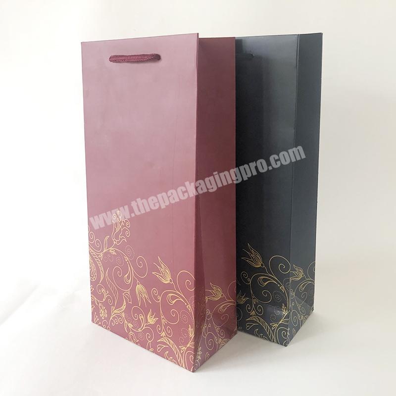 Custom Luxury Brandy Wine Packing Bags Paper Red Black Single Bottle Wine Bags