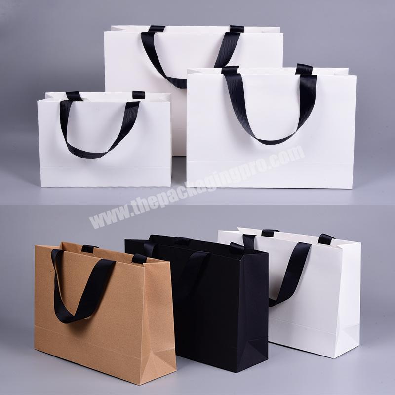 Custom Luxury Matte Black Brown Paper Gift Bags With Grosgrain Ribbon Handles