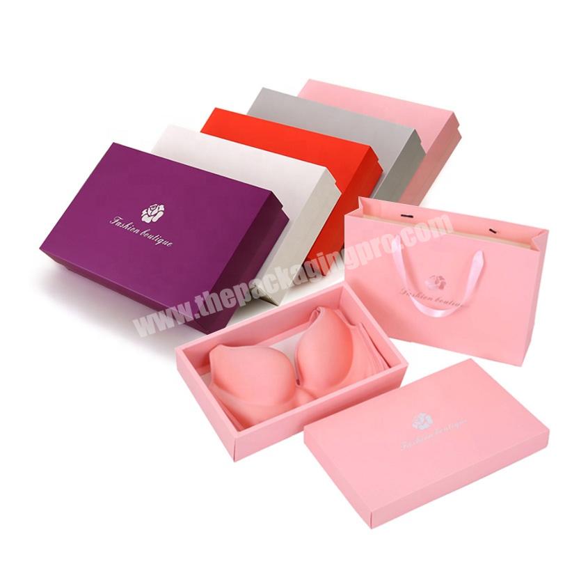 Custom Made Lid And Base Portable Folding Gift Box Cardboard Socks Box Pink Lingerie Bra Packaging For Bikini