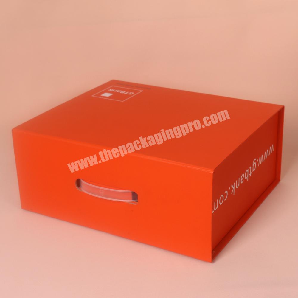 Custom Matt Red Flat Big Size Foldable Tableware Gift Packaging With Handle Cardboard Suitcase Box
