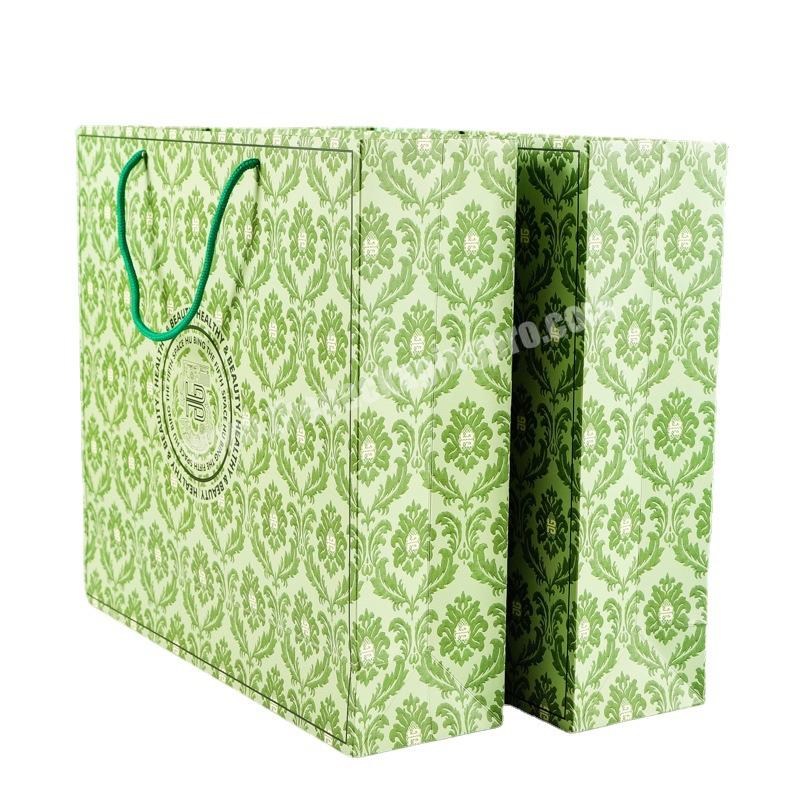 Custom Print Green Color Paper Shopping Bag Cotton Handle Boutique Skincare Cosmetic Packing Bag
