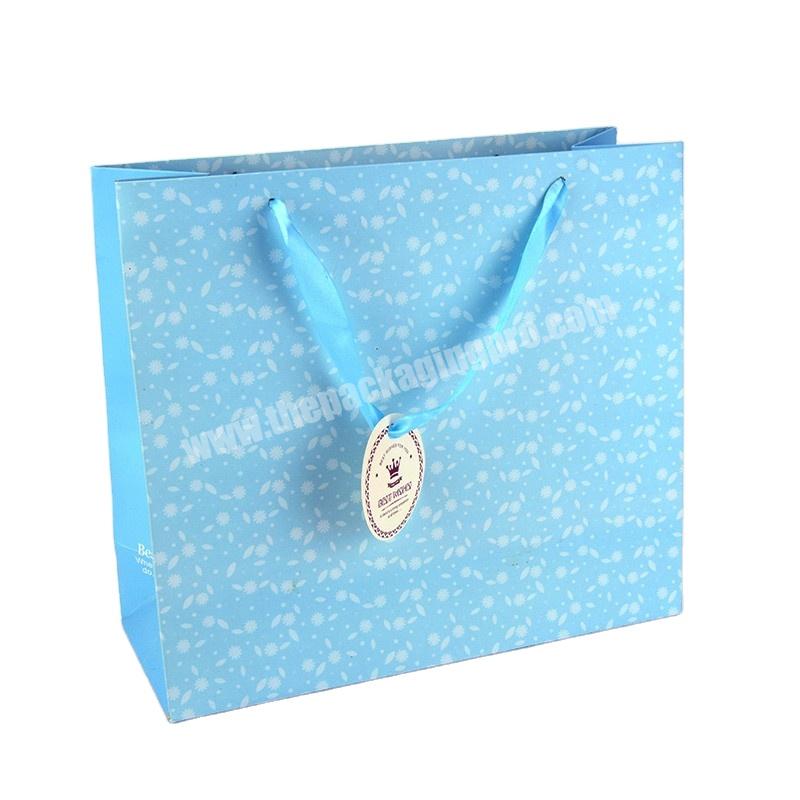 Custom Printed Luxury Ribbon Handle Cardboard Packaging Tote Bags Matte Retail  Gift Paper Shopping Bag with Logos